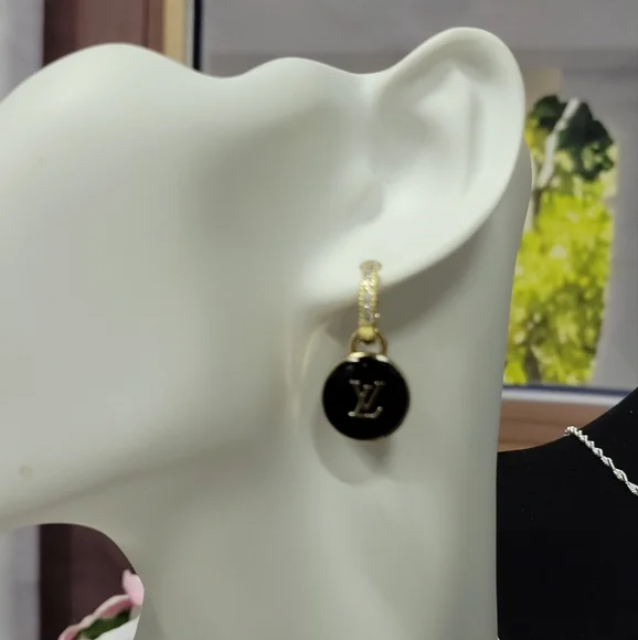 Crystal, Gold Earings LV Double Sided Zipper Pulls - Picture 3 of 5